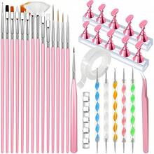 Nail Art Brushes, Nail Brush Set With Nail Stand, Nail Holder Painting Nails, Nail Art Tools, Nail Dotting Home & Salon Nail Art Design (Pink) - 粉色 - 查看 2