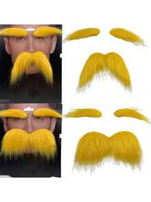 Christmas Realistic Self-Adhesive Fake Beard And Eyebrows, Role Play And Holiday Party Beard Decorations, Photo Props, Funny Beard Costume - Funny Gentleman With Yellow Beard - View 2