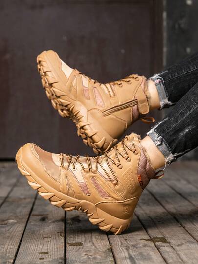 Men's High-Top Leather Boots, Snow Boots, Outdoor Shoes, Hiking Shoes, Warm Tactical Boots, Winter Outdoor Shoes, Training Boots, Military Boots, Western Boots