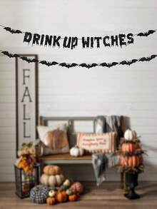 Décorations de fête d'Halloween - Bannière et guirlande de sorcières avec chauves-souris, citrouille pour la décoration