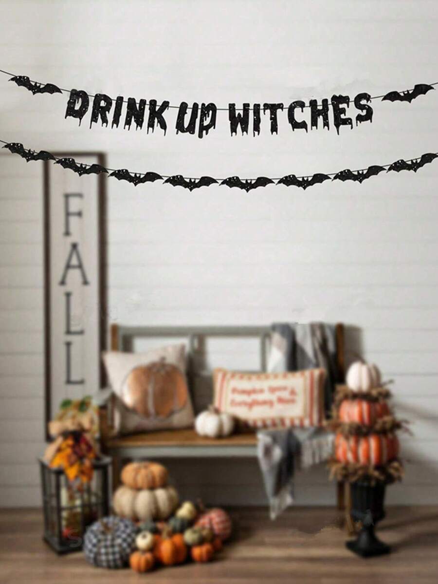 Décorations de fête d'Halloween - Bannière et guirlande de sorcières avec chauves-souris, citrouille pour la décoration