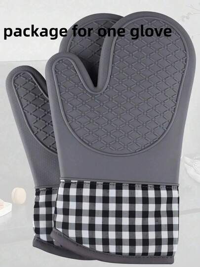 1pc Heat Resistant Microwave Oven Glove, Heatproof Silicone Oven Mitt, Plaid Heat Resistant Glove, Thick Silicone Oven Glove, Suitable For Microwave, Baking, Kitchen Use, High Temperature Insulation