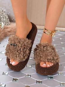 Mules femme à perles moelleuses avec semelle épaisse, convenant pour le port intérieur et extérieur