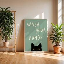 1pc Fun Cat Art Print - 'Please Wash Your Hands' Bathroom & Toilet Decor, Wall Art For Home, Office, Cafe, Perfect Room Decor,Suitable For Home Decor,Room Decor,Bedroom Decor,Living Room Decoration,Bathroom Decor,Wall Decor,Optional Wall Art With Frame