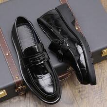 Classic Crocodile Patterned Loafers, Business Casual Bean Shoes, Business Formal Shoes, Party, Wedding, Dance And Work Shoes - 黑色 - 查看 5