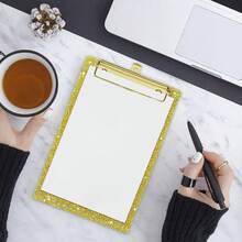 1pc Sparkling Glitter Acrylic Clipboard - Durable PMMA Material, 6 Vibrant Colors (Blue, Pink, Green, Purple, Yellow, White) With Metallic Edges & Sparkling Glitter - Compact Portable Design For Classroom, Office, School, Notebooks & Journals