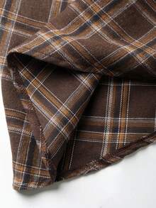 EARO Plus Size Brown Plaid Skirt, Fashionable, Minimalist, Elegant, Versatile, Loose And Slimming