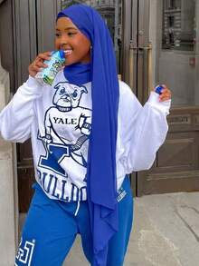 1pc Solid Color Soft Chiffon Beach Scarf, Modest Muslim Classic Headscarf, Suitable For Daily Use - Blue - View 3