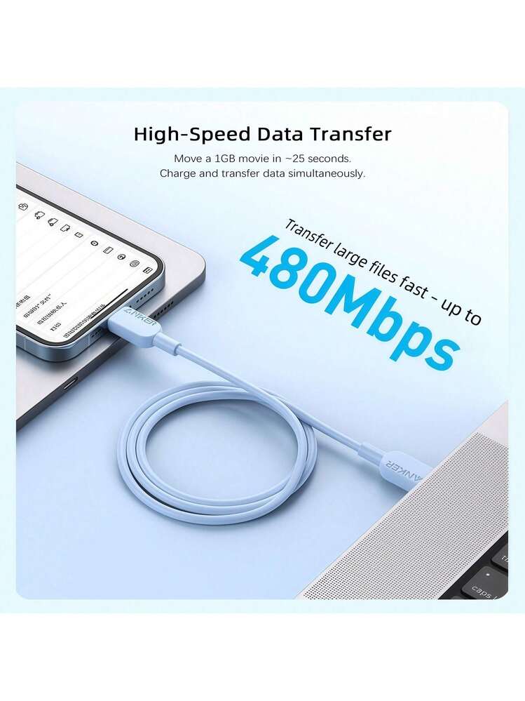 anker A81E Type-C Charging Cable, Durable Braided Layer, 100W Power, Smart Chip Protection, Compatible With Tablets, Laptops, And Smartphones, High-Efficiency Data Transmission, Data Transfer And Charging 2-In-1, White - White - View 7