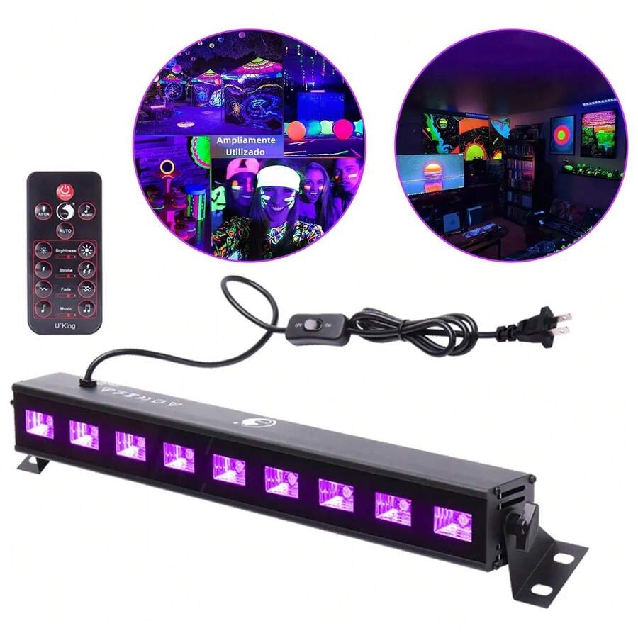 Barra de luz negra de 9 LED, luces negras luminosas para fiestas, barra de luz negra UV, DMX/activación por sonido/control remoto para Halloween, fiestas navideñas, dormitorios, salas de juegos, pintura corporal, iluminación de escenarios, cumpleaños, bodas, póster fluorescente.