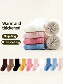 3 双儿童纯色珊瑚色中筒保暖袜，INS风网流行柔和色加厚保暖，保暖内衬婴儿袜，秋冬款，适合睡眠和室内活动 - 彩色 - 查看 2
