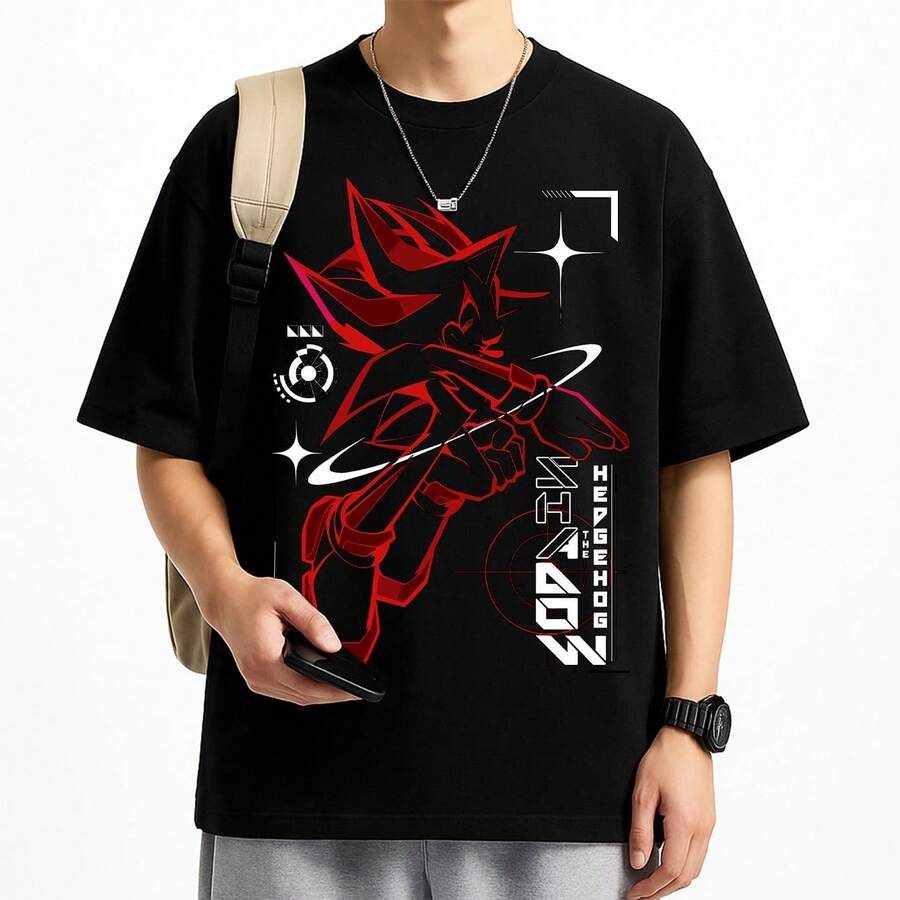 Shadow The Hedgehog Movie T-Shirt Animation Kids Unisex Male Female 100% Cotton Premium Top Streetwear Launch Immediate Shipping Various Colors!! Plus Size - 黑色 - 查看 1