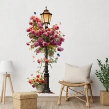 Adesivo da parete per lampione stradale extra large, elegante adesivo da parete per lampione rosa rosso con dettagli realistici, adesivo floreale da parete, autoadesivo e facile da applicare, perfetto per creare un'atmosfera in soggiorno e camera da letto, decorazione camera da letto