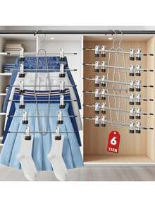6-Story Skirt Hanger With Clips For Pants Skirts Underwear And Other Clothes,With 360 °Swivel Hook Space Saving Suitable For Room Decor|Bedroom Decor,Closet Organizers And Storage - 2pcs Silver - View 7