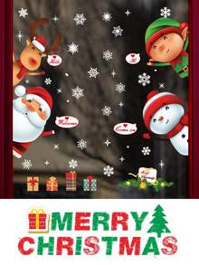 2 张 51 件套装，带雪花、圣诞老人和驯鹿 - PVC 节日装饰贴纸，家庭圣诞派对冬季节日装饰，场景装饰，用于玻璃门、玻璃展示柜、冰箱、窗户、落地镜、门和其他节日装饰、房间装饰、家居装饰、办公室装饰、主题派对装饰、圣诞装饰、圣诞节 - 彩色 - 查看 6
