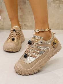 Women's Casual Sports Shoes, New Versatile Patchwork Platform Outdoor Hiking Shoes, Suitable For Everyday Wear, Camping, Trekking, Timeless Style, Comfortable, Leading Fashion