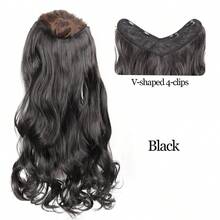 16/20/24/28英寸长波浪V型接发合成长波浪发型棕黑色深棕色假发耐热假发夹式接发3件/套女士日常佩戴1件