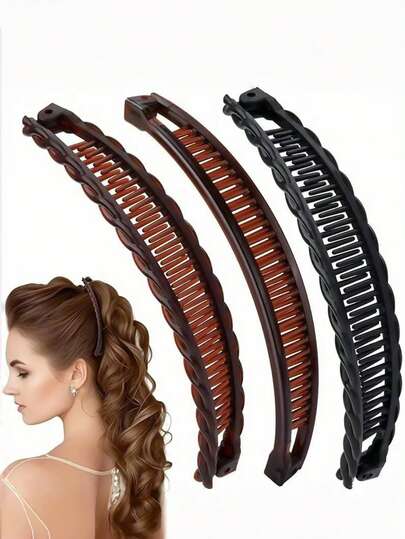 3 sztuki/zestaw dużych spinek do włosów w kształcie banana dla kobiet – styl vintage, antypoślizgowe, z podwójnymi zębami, odpowiednie do grubych, długich, kręconych włosów i delikatnego rozczesywania, dostępne w kolorze kawowym i czarnym, wielofunkcyjny prezent świąteczny, klasyczny, trwały dodatek świąteczny, modne spinki do włosów, wysokiej jakości narzędzie do stylizacji włosów