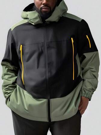 Chaqueta con capucha de manga larga y color contrastante para hombres de talla grande, para primavera/otoño