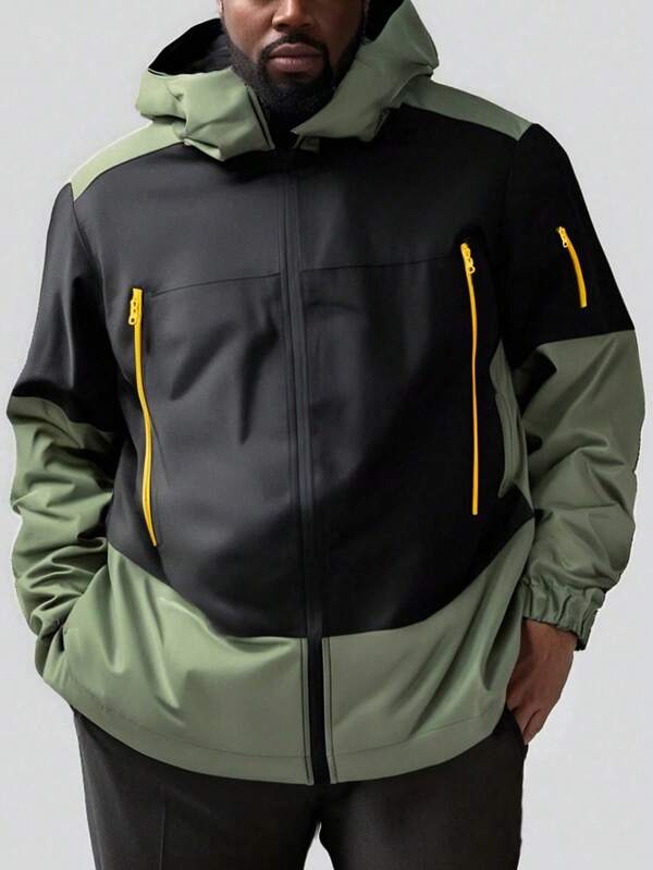 Jachetă cu glugă în culori contrastante pentru bărbați, mărime mare, primăvară/toamnă