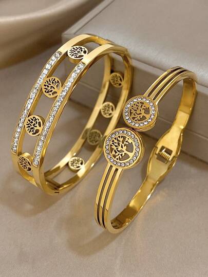 18K 镀金不锈钢奢华优雅生命之树手镯套装，适合女士，复古珠宝妈妈礼物圣诞节感恩节万圣节婚礼狂欢/舞会/派对/日常配饰周年纪念情人节波西米亚珠宝生日伴娘礼物