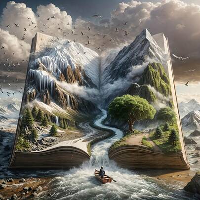 5D DIY 1pc Diamond Art Kit - Magical Book Landscape With Mountain River Scene, Round Crystal Diamonds, Frameless, 39.88x39.88 Cm, Ideal For Home Decor, Party And Gifts, Holiday Presents | Magical Landscape | Durable Crystal, Book Decor