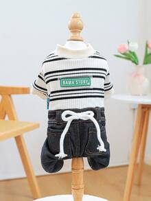 PETCIRCLE 1件宠物衣服，狗狗/猫咪套装，小型犬/幼犬休闲条纹弹力裤，舒适可爱 - 彩色 - 查看 6