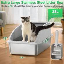 Paquete de 2 cajas de para gatos de acero inoxidable con tapa, XL extragrande para gatos grandes, 24 pulgadas de largox 16 pulgadas de anchox 12 pulgadas de alto, caja de de metal de - Gris oscuro y gris claro - Ver 4