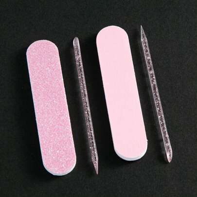 10pcs/Set Shiny Pink Dual-Sided Disposable Mini Nail Files, Suitable For Manicure Buffing And Polishing, Professional Nail Care Set