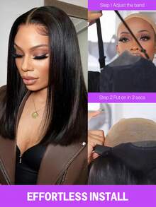 MEGALOOK 6"X5" Salon-Grade Luxury Lace Front Wig, 200% Density Double Drawn Smooth Straight Hair, Natural Black Color Pre-Plucked Pre-Cut Lace Wig, Suitable For Women, Natural Hairline, Dark Brown Lace Closure Wig, 10-20 Inch Long Bob Style Wig, Beginner-Friendly Human Hair Wig, Lightweight For Summer, Suitable For Daily Wear And Office Occasions - SNatural - View 9