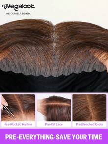 MEGALOOK 沙龙级奢华巧克力棕色6x5蕾丝无胶假发，180%密度，双层拉丝柔顺直发，预先拔毛、预先剪裁，打造自然发际线，无胶蕾丝闭合，10-20英寸长波波头假发，适合初学者，夏季轻盈，日常佩戴，适合办公室。 - S4 - 查看 9