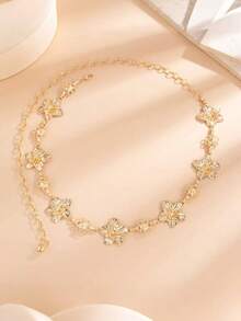 1 pieza Cadena de cintura de lujo dorada, diseño de joyería de cadena corporal floral de moda, adecuada para uso diario, decoración, fiesta, festival de música