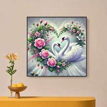 Kit de pictură cu diamant 5D DIY - Cântec de dragoste cu flori de lebădă, mozaic rotund complet cu diamant, fără ramă, decor creativ de perete pentru biroul de acasă, cadou potrivit pentru începători, cadou de Crăciun