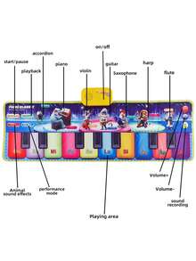 1 pezzo Tappetino musicale per pianoforte per bambini, tappeto elettronico multifonzione per gioco di batteria con i piedi, regolazione del volume, riproduce suoni di animali diversi, 6 modalità strumentali, tappetino per pianoforte impermeabile, tappeto da ballo musicale, regalo di Natale per bambini e bambine, adatto per interazione genitore-figlio in casa, richiede 3 batterie AA (non incluse)