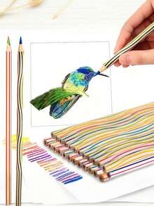 Multiple Rainbow Core Wooden Colored Pencils, Multi-Color Rainbow Cores, Suitable For Schools, Families, Sketching, Doodling, DIY Art Supplies, Decorative Rainbow Color Water-Soluble Wooden Pencils, School Classes, Painting, Wooden Rainbows, Christmas Classes, Rainbow Pencils, Colored Pencils, Watercolors, The Best Gift For Family - Multicolor - View 6