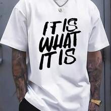 Camiseta masculina oversized em algodão 180 g/m² – modelagem ampla com a estampa ousada em preto e branco "IT IS WHAT IT IS", gola redonda respirável, mangas curtas, ideal para uso - Bianco 6 - Visualizzare 7