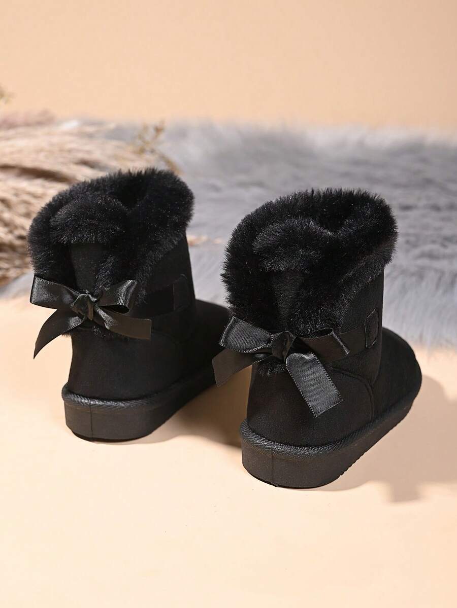 （建议购买比平时尺码大一码的尺码）新款冬季保暖婴儿靴，时尚防滑软底短靴，女童雪地靴，厚底靴，毛绒鞋 - 黑色 - 查看 1