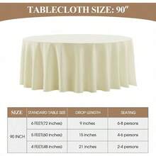 Round Tablecloth 120 Inch 6 Pack White Tablecloths Washable Decorative Linen Polyester Table Clothes Cover Dining Table Banquets Buffet Parties And Wedding - 象牙白+[6個裝]90圓 - 查看 6