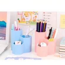 1件创意化妆眉笔收纳盒办公文具多格笔筒学生桌面六角笔筒批发办公桌摆件收纳桶笔筒化妆刷桶 - 彩色 - 查看 9