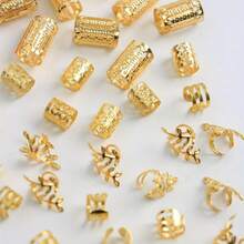 40PCS Vintage Boho Style Alloy Hair Rings Set - Hollow Out Round Hair Accessories For Women And Girls, Elegant Solid Color Hair Jewelry For Braids And DIY Hair Design