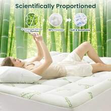 Bamboo Mattress Pad, Rayon Derived From Bamboo, 600 GSM Breathable Mattress Topper Pad, Thick Pillow Top Mattress Pad With Stretches Up 8"-20" Deep Pocket - Green - View 4