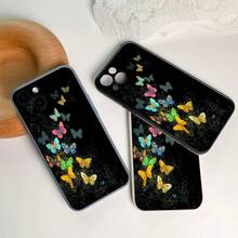 Simple Cartoon Butterfly Print Cube Edge Phone Case For IPhone 16 15 14 13 12 11 X XR Xs Plus Pro Pro Max PC Material Scratch-Resistant Lightweight Fashion Gift Choice - Light Blue - View 8