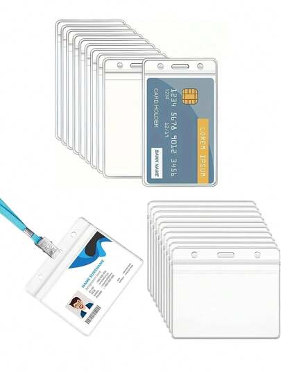 10/20/100 pièces Porte-cartes de visite transparents, imperméables et extra épais, en plastique PVC clair, horizontaux et verticaux, étanches. Porte-cartes, porte-badges, légers et portables pour travailleurs de bureau, anniversaire, cadeau, accessoires, porte-cartes de crédit, porte-cartes de visite, porte-cartes d'identité pour enseignants, filles, garçons