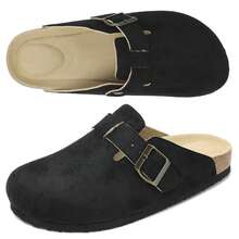 Outdoor Slides Women Stylish And Versatile Slippers Flat Shoes With Comfort Cork Footbed For Outdoor Comfort And Elegance Summer Slides Shoes Sandals For Women Flat Walking Travel - 黑色 - 查看 7