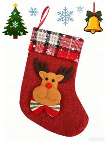 3 pièces Chaussettes de Noël, Emballage cadeau de Noël, Fournitures pour fête de Noël et du Nouvel An, pour couronne de Noël, guirlande et décoration de maison et jardin, décoration de sapin de Noël, Renne, Père Noël, Bonhomme de neige, Petites chaussettes cadeaux couleur or clair (Rouge) - Rouge - Voir 5
