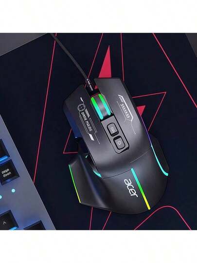 Acer OMW950 Gaming Mouse With High-Precision Adjustable DPI, Customizable Macros, High-Speed Response, Durable Microswitches, High-Strength Braided Cable, Ergonomic Design, And Black, Silent Wired Design.