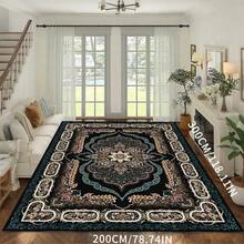 Grand tapis de zone abstrait - Doux, durable, antidérapant, décoration intérieure, avec un design mandala complexe en bleu, or et rouge. Convient pour le salon, la chambre à coucher ou le bureau, tapis de salon