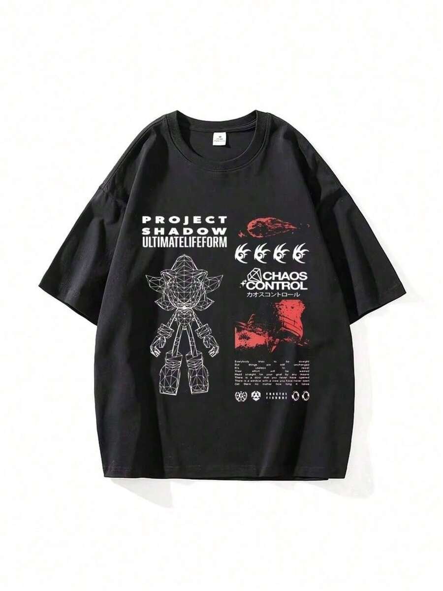 Unisex Soniic Shadow Video Game T-Shirt Men Women 100% Cotton Premium Top Streetwear New Release Immediate Shipping Various Colors!! Plus Size - màu đen - Xem 1