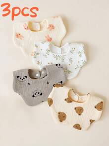 婴儿棉纱围兜，A级透气棉纱拍嗝巾，新生儿花瓣形防吐奶围兜 - 彩色 - 查看 12