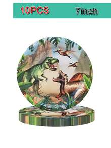 10 Pieces Dinosaur Birthday Party Supplies Dinosaur World Happy Birthday Party Disposable Dinosaur Cutlery Set Plate Napkins Cup, Disposable Birthday Plate, Disposable Cup - 10 Pieces Party Supplies - Multicolor - View 5